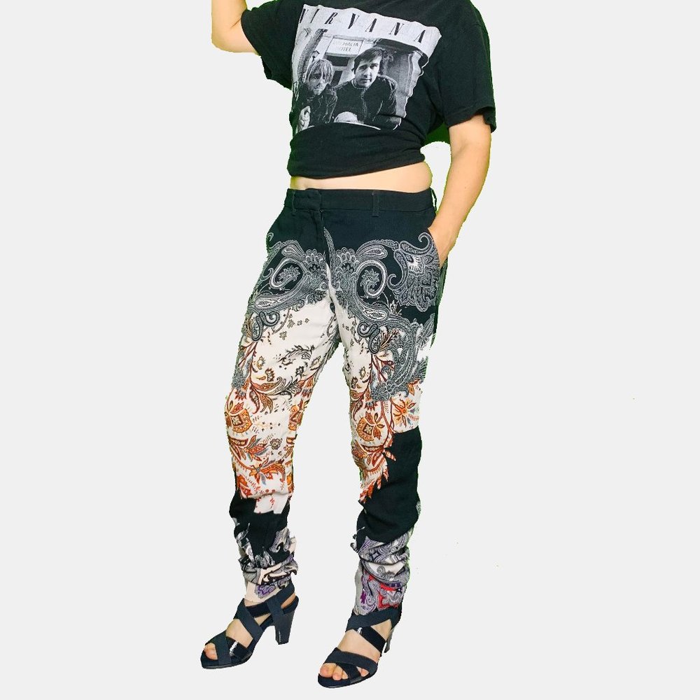 ETRO Italian Nylon Viscose Stretchy Pants. Unique, quirky design XS US 2